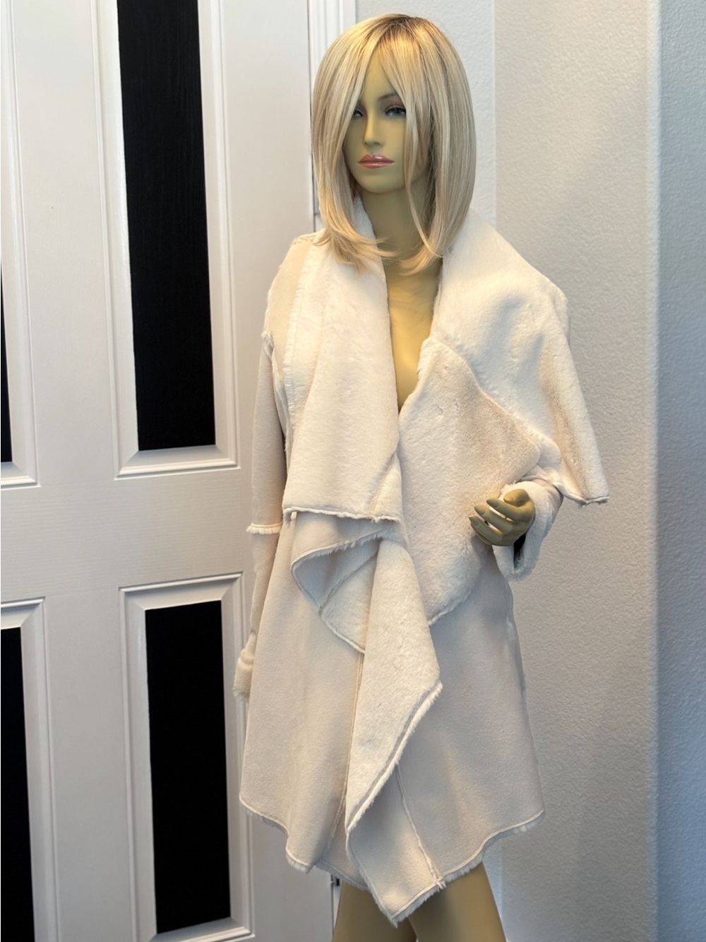 BOSTON PROPER Draped Coatigan. Soft faux shearling/faux suede. Size X Small- NWT